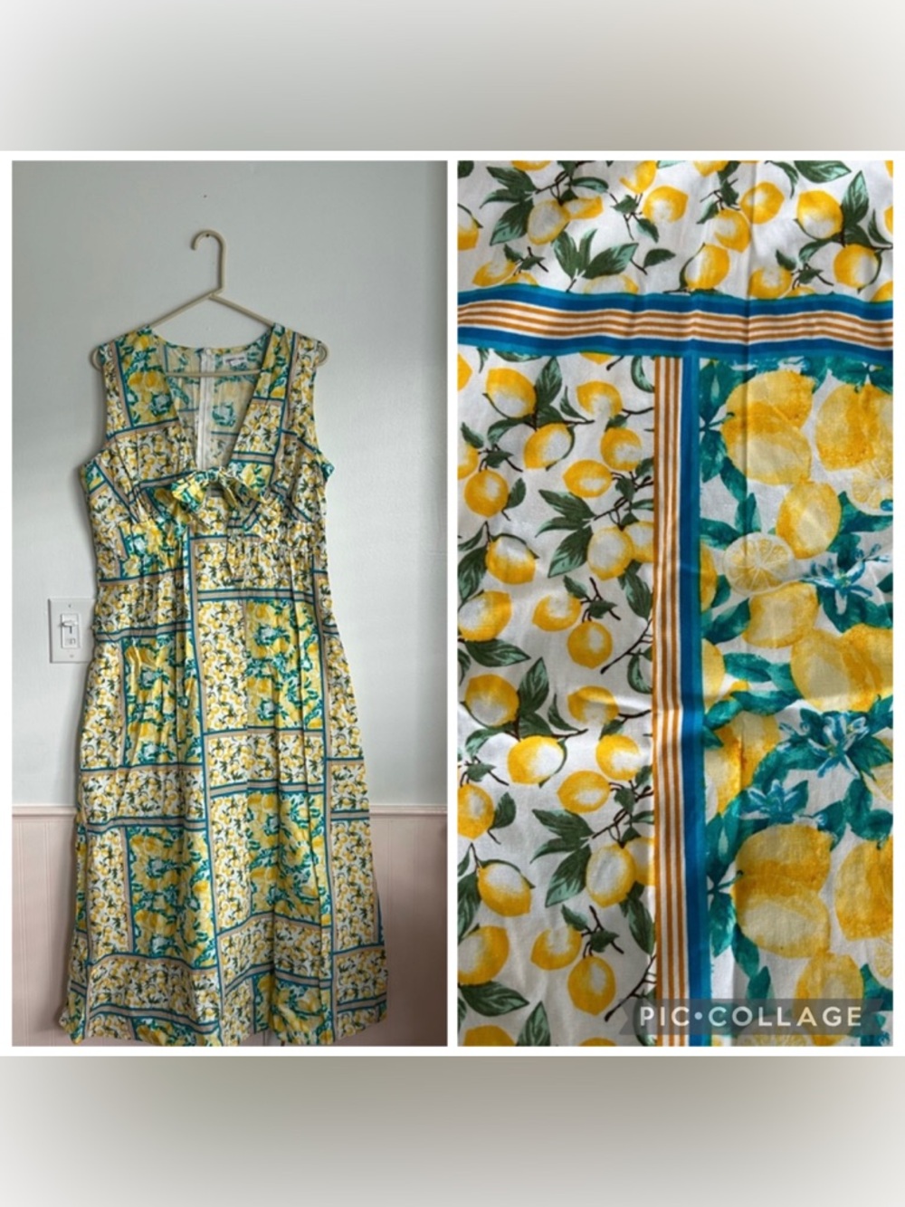 Chloe + Rene Lemon Print Maxi Dress Large Sleeveless Cotton Fruit Dress Summer